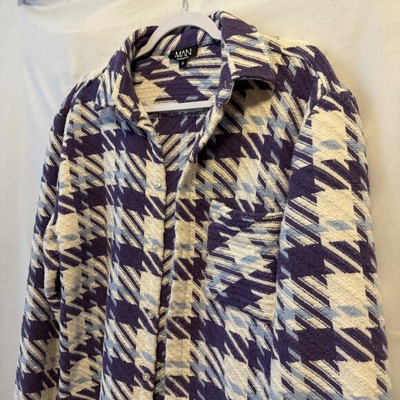 Boohoo Man Men's M Streetwear Purple Woven Button Down Shirt Shacket Grunge - Picture 4 of 11